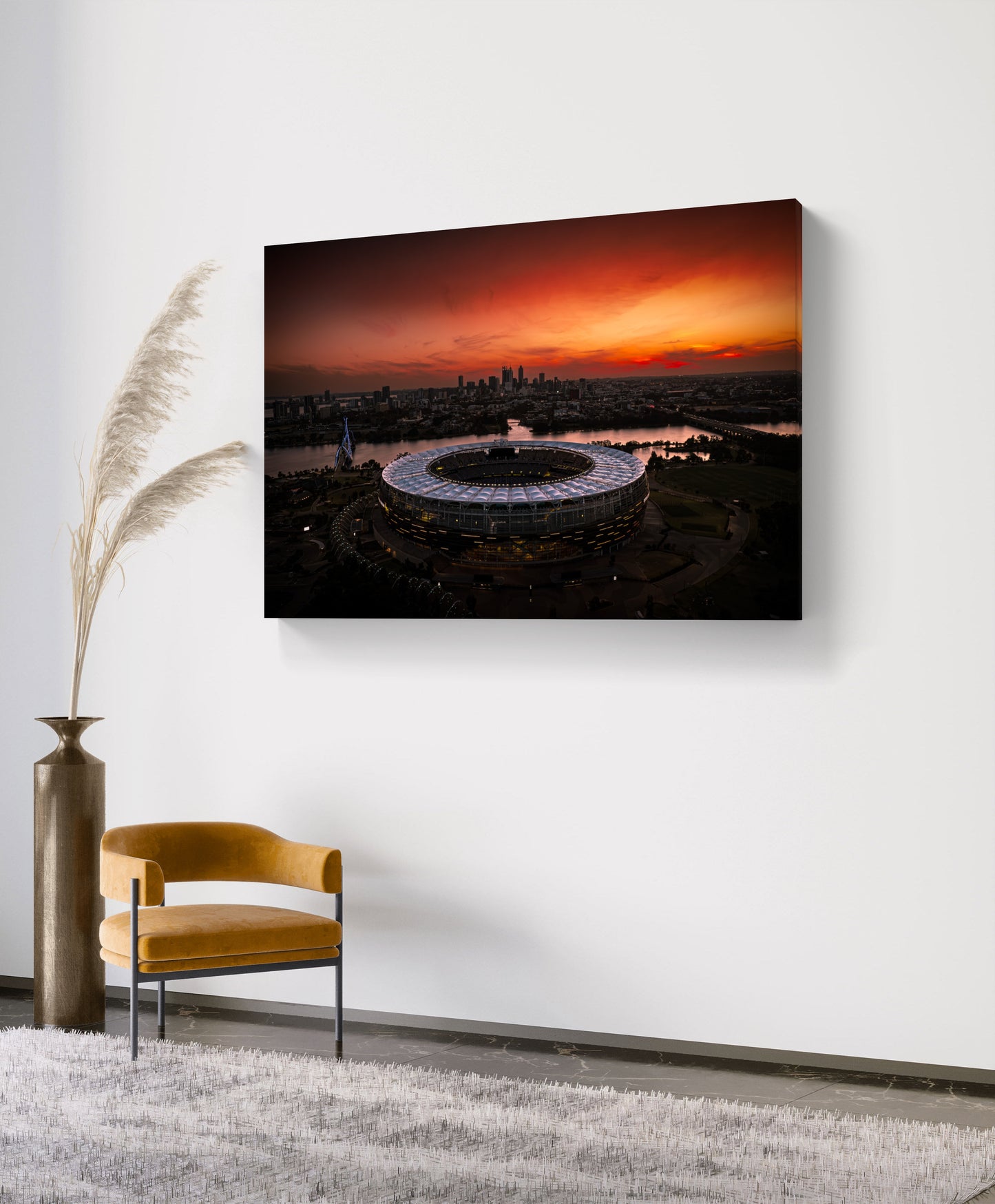 Burning Horizons - Aerial Sunset Over Optus Stadium