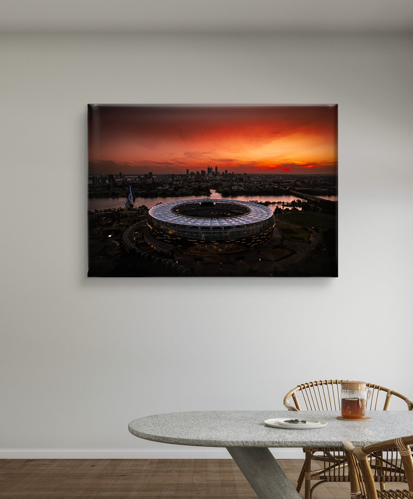 Burning Horizons - Aerial Sunset Over Optus Stadium