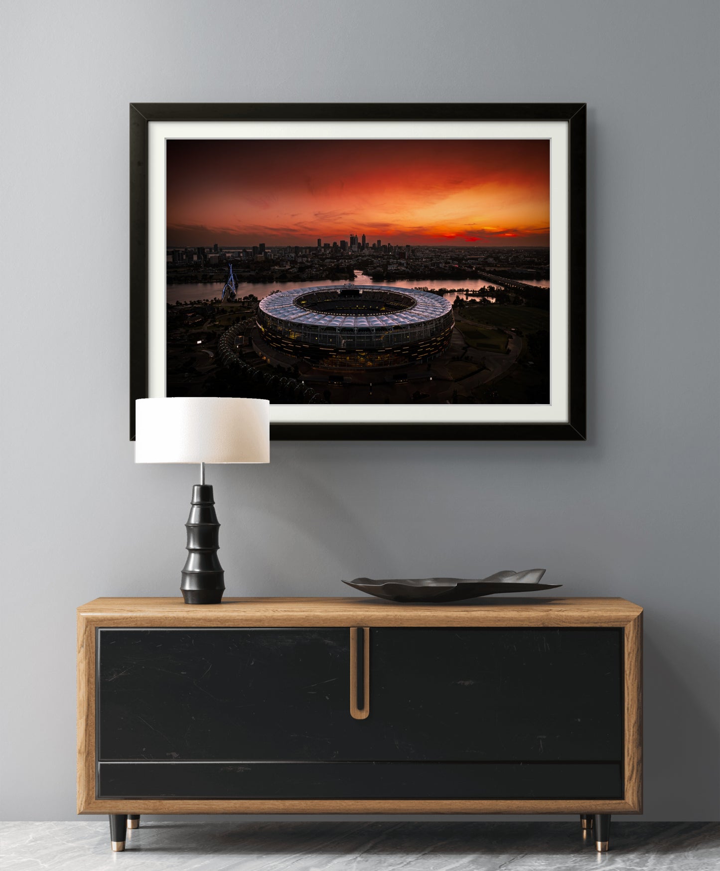 Burning Horizons - Aerial Sunset Over Optus Stadium